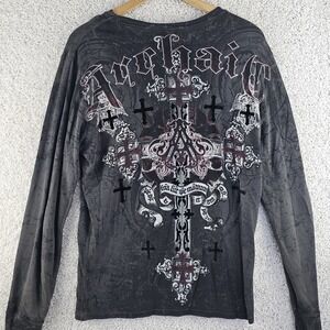 Archaic Affliction Longsleeve Mens Size Large Black Crosses Grunge Dark Gothic